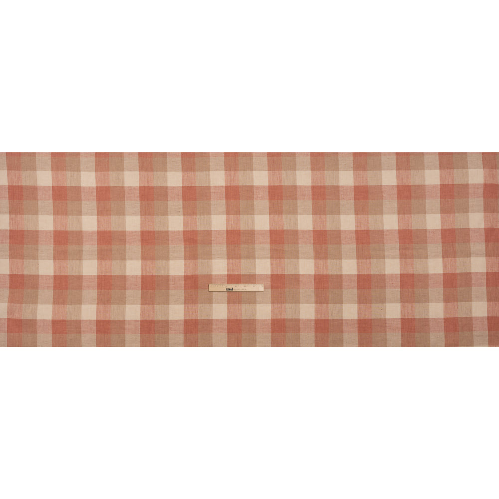 Medium Weight Linen Woven - Coral Pink, Beige and Cream Checkers Full