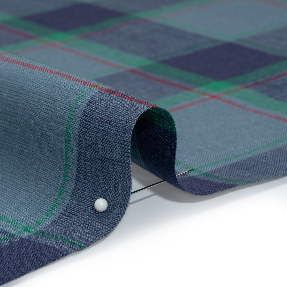 Medium Weight Linen Woven - Blue, Green and Red Plaid Detail