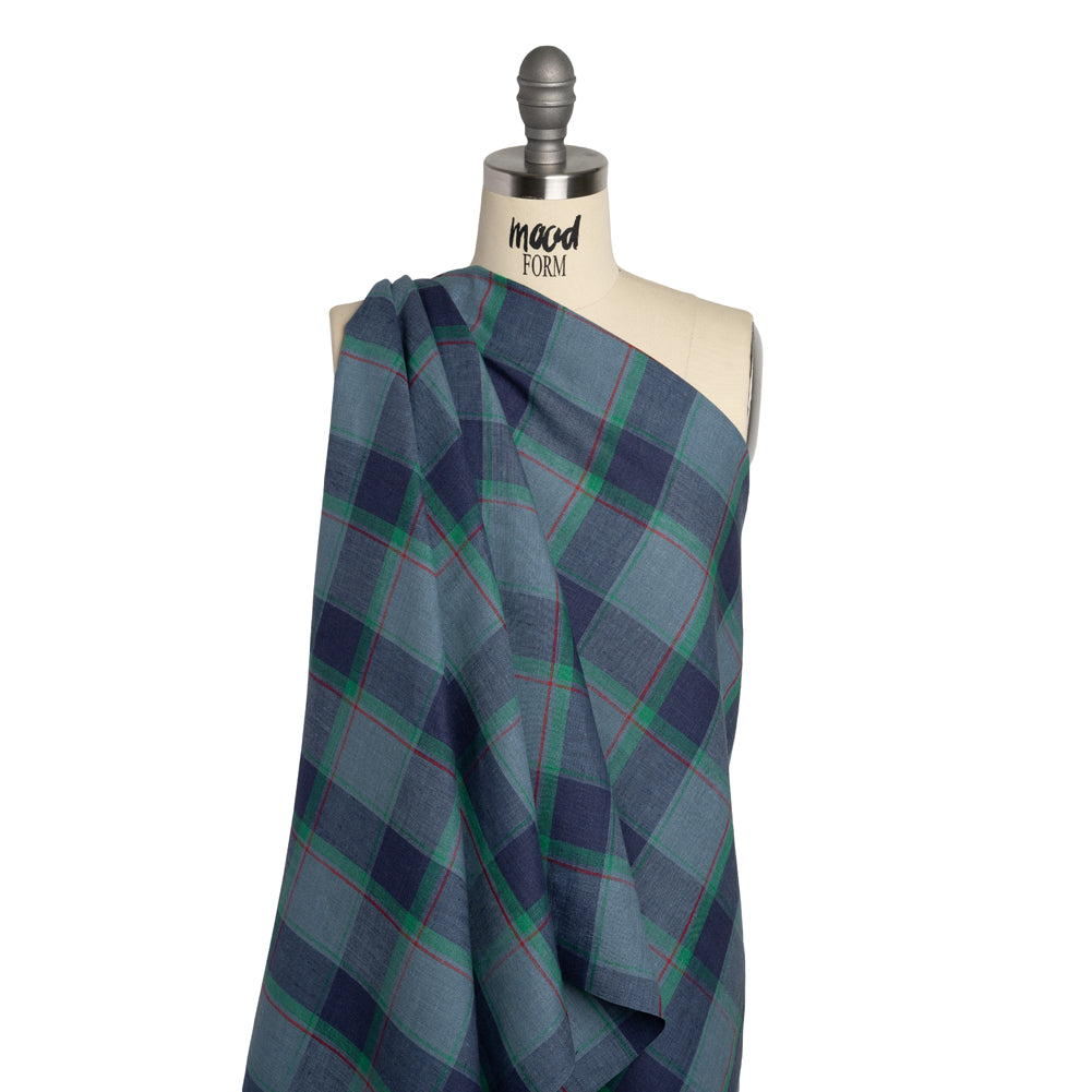 Medium Weight Linen Woven - Blue, Green and Red Plaid Drape