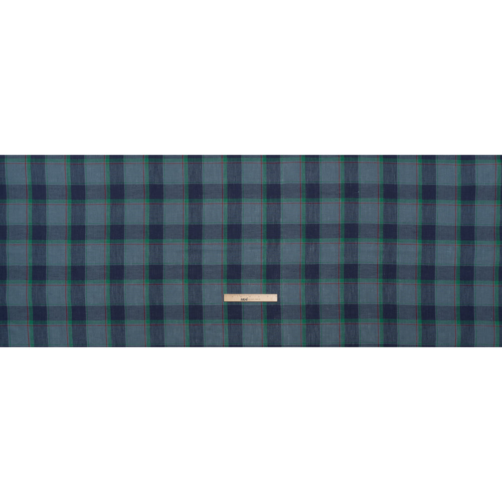 Medium Weight Linen Woven - Blue, Green and Red Plaid - Full