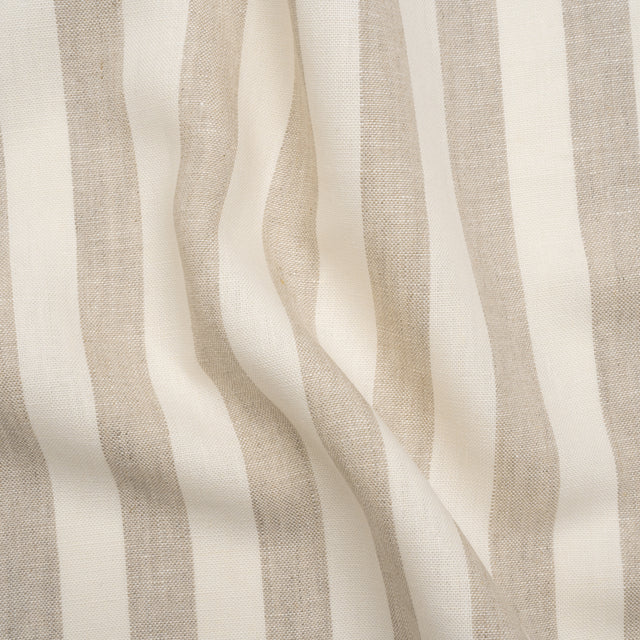 Medium Weight Linen Woven - Natural Beige and Cream Awning Stripes