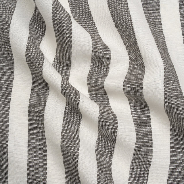 Medium Weight Linen Woven - Smoke Gray and Cream Awning Stripes