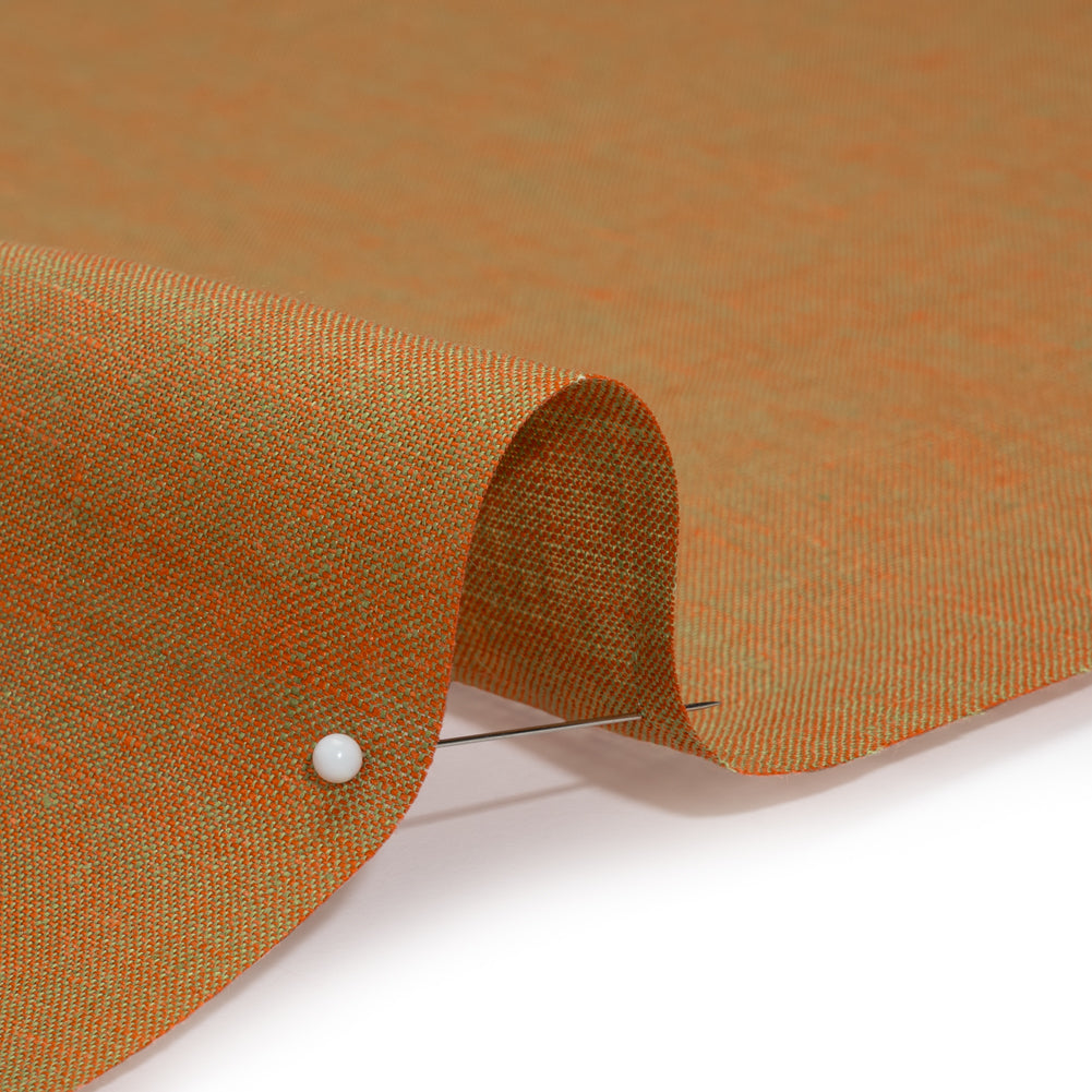 Two-Tone Medium Weight Linen Woven - Orange and Lime Green Detail