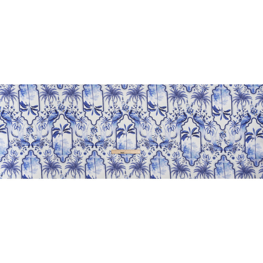Lightweight Linen Woven - Blue and White Palms in Paradise Full