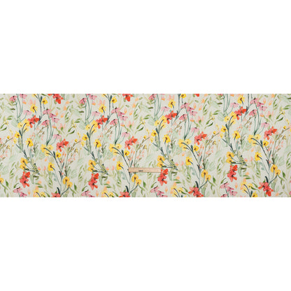 Lightweight Linen Woven - Yellow, Red and Green Watercolor Floral Trails on Ivory Full