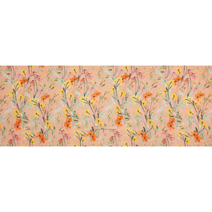 Lightweight Linen Woven - Yellow, Red and Green Watercolor Floral Trails on Blush Pink Full