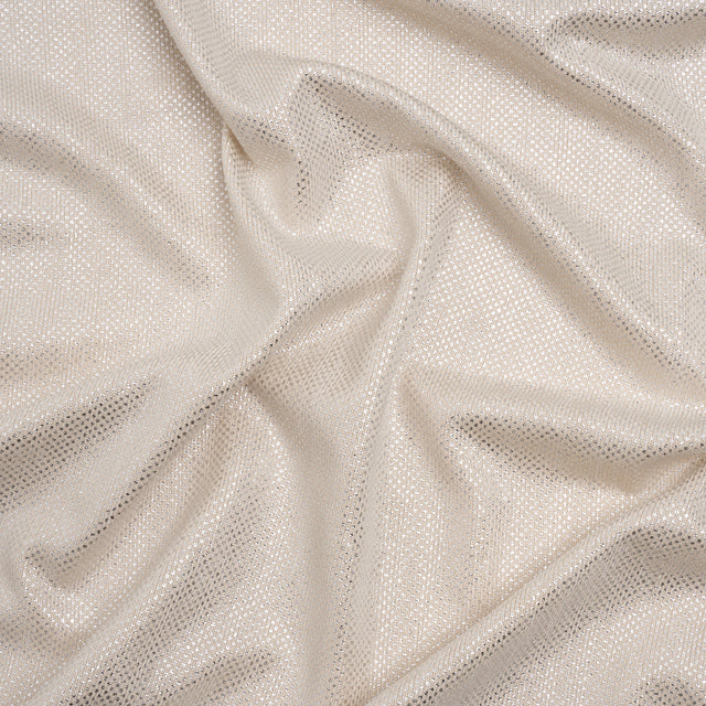 Stretch Polyester Knit with Metallic Foiling - Champagne and Silver Tiny Dots - Designer Deadstock