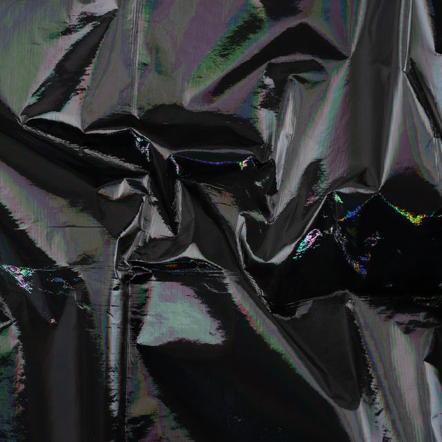 PU Coated Tyvek - Holographic Rainbow Glossy Black