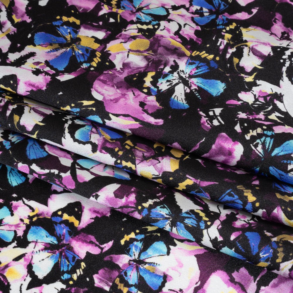 Silk Charmeuse 19mm - Purple, Blue and Yellow Little Butterflies and Flowers - Folded