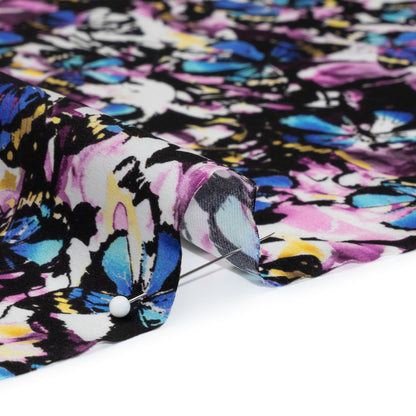 Silk Charmeuse 19mm - Purple, Blue and Yellow Little Butterflies and Flowers