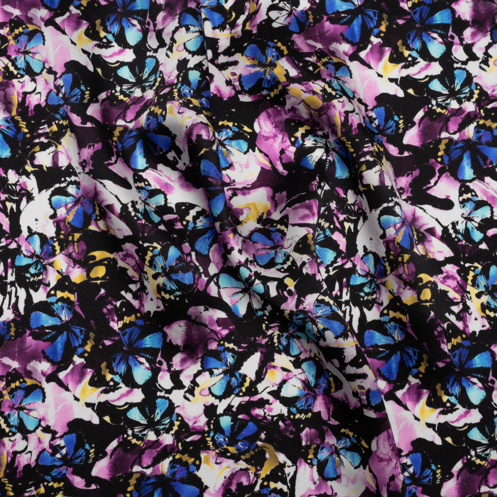 Silk Charmeuse 19mm - Purple, Blue and Yellow Little Butterflies and Flowers