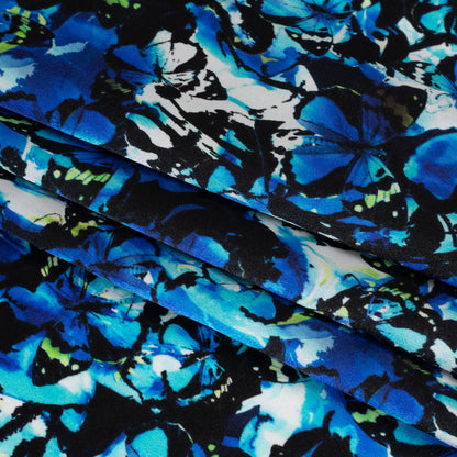 Silk Charmeuse 19mm - Bright Blue, Aqua and Lime Green Little Butterflies and Flowers