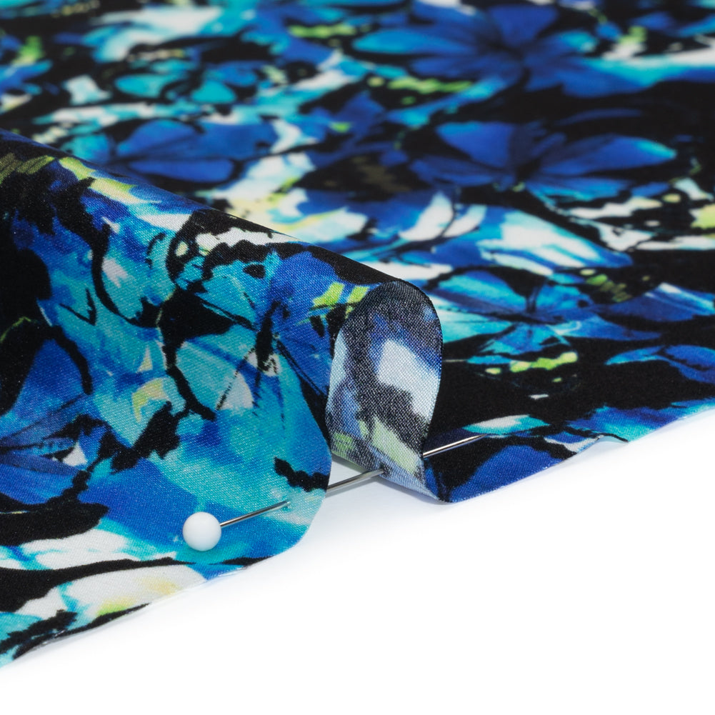 Silk Charmeuse 19mm - Bright Blue, Aqua and Lime Green Little Butterflies and Flowers - Detail