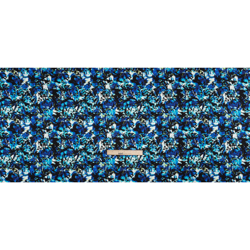 Silk Charmeuse 19mm - Bright Blue, Aqua and Lime Green Little Butterflies and Flowers - Full