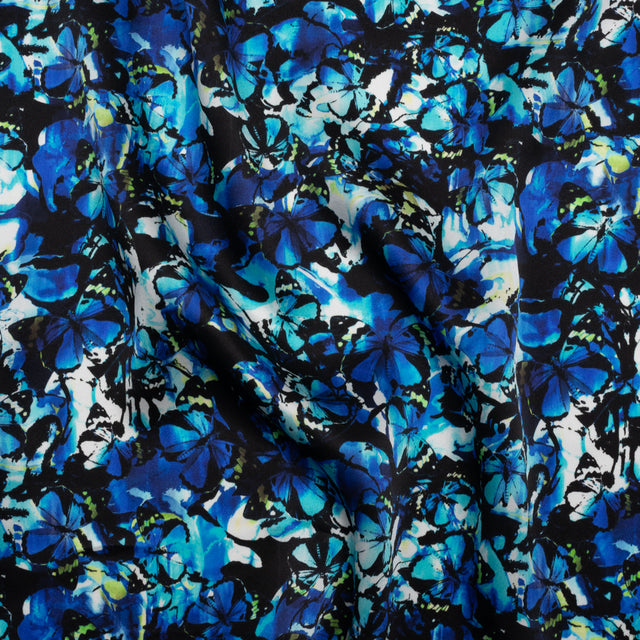 Silk Charmeuse 19mm - Bright Blue, Aqua and Lime Green Little Butterflies and Flowers