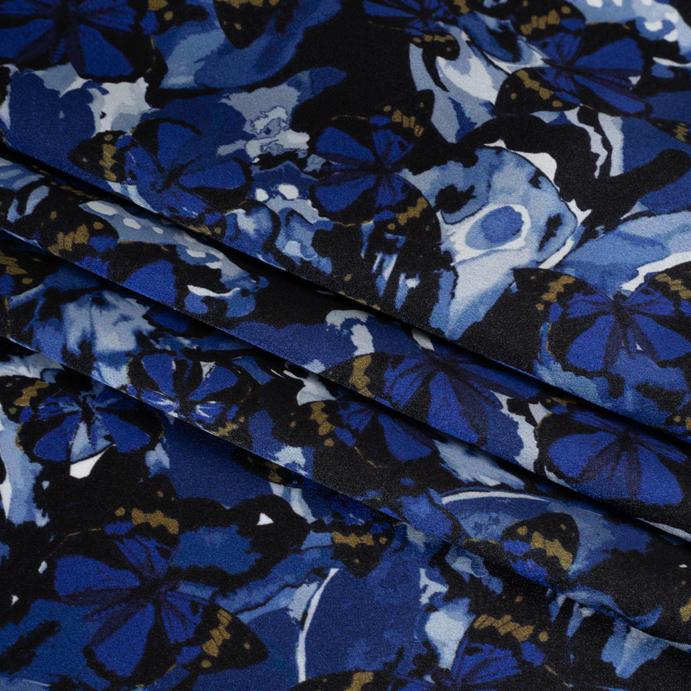 Silk Charmeuse 19mm - Navy Blue, Black and Gold Little Butterflies and Flowers - Folded
