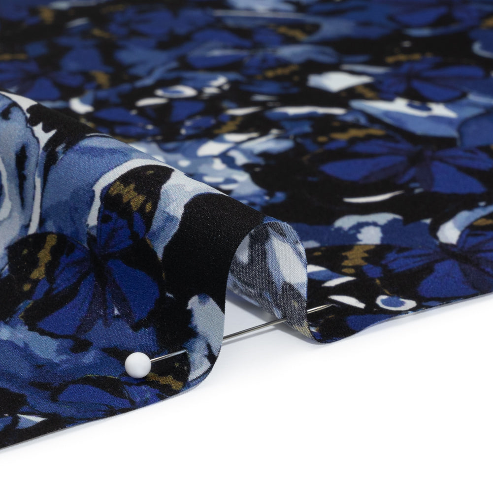 Silk Charmeuse 19mm - Navy Blue, Black and Gold Little Butterflies and Flowers - Detail