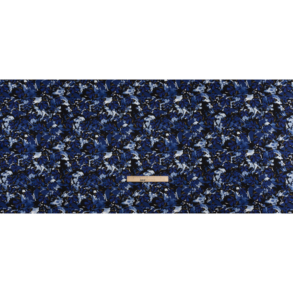 Silk Charmeuse 19mm - Navy Blue, Black and Gold Little Butterflies and Flowers - Full