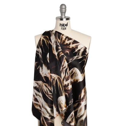 Silk Charmeuse 19mm - Black, Beige and White Smoke Streams