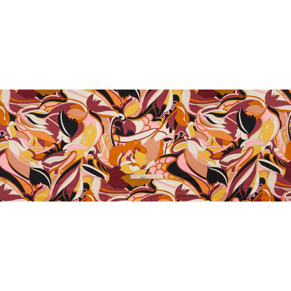 Silk Charmeuse Print - Russet Brown, Orange and Peach Retro Floral Swirl - Made in Italy