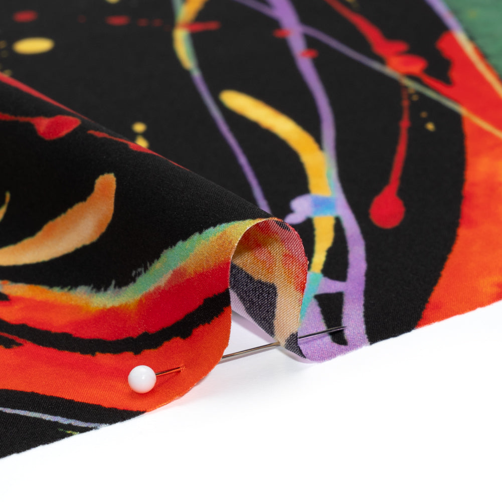 Silk Charmeuse Print - Black and Rainbow Paint Streaks and Splatters - Made in Italy - Detail
