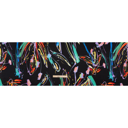 Silk Charmeuse Print - Black and Rainbow Paint Streaks and Splatters - Made in Italy