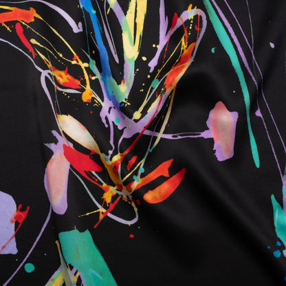 Silk Charmeuse Print - Black and Rainbow Paint Streaks and Splatters - Made in Italy