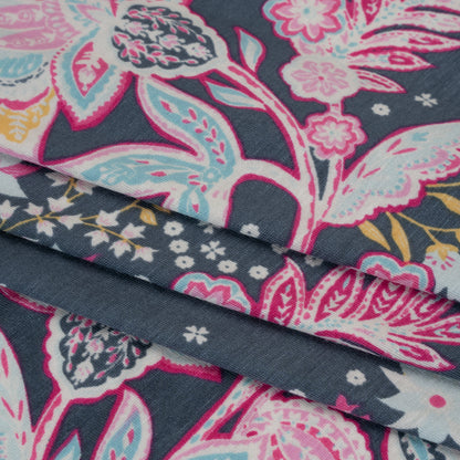 Stretch Rayon Jersey - Blue Gray, Pink and Yellow Floral - Deadstock