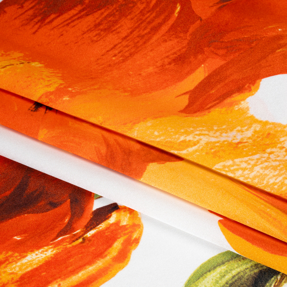 Silk Charmeuse Print 16MM, Made in Italy - Golden Orange, Green and White Painted Tulip Garden - Folded