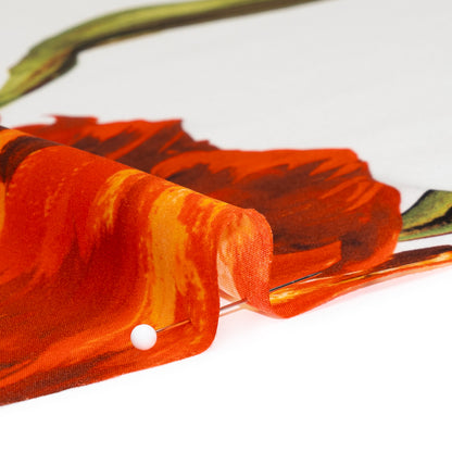 Silk Charmeuse Print 16MM, Made in Italy - Golden Orange, Green and White Painted Tulip Garden