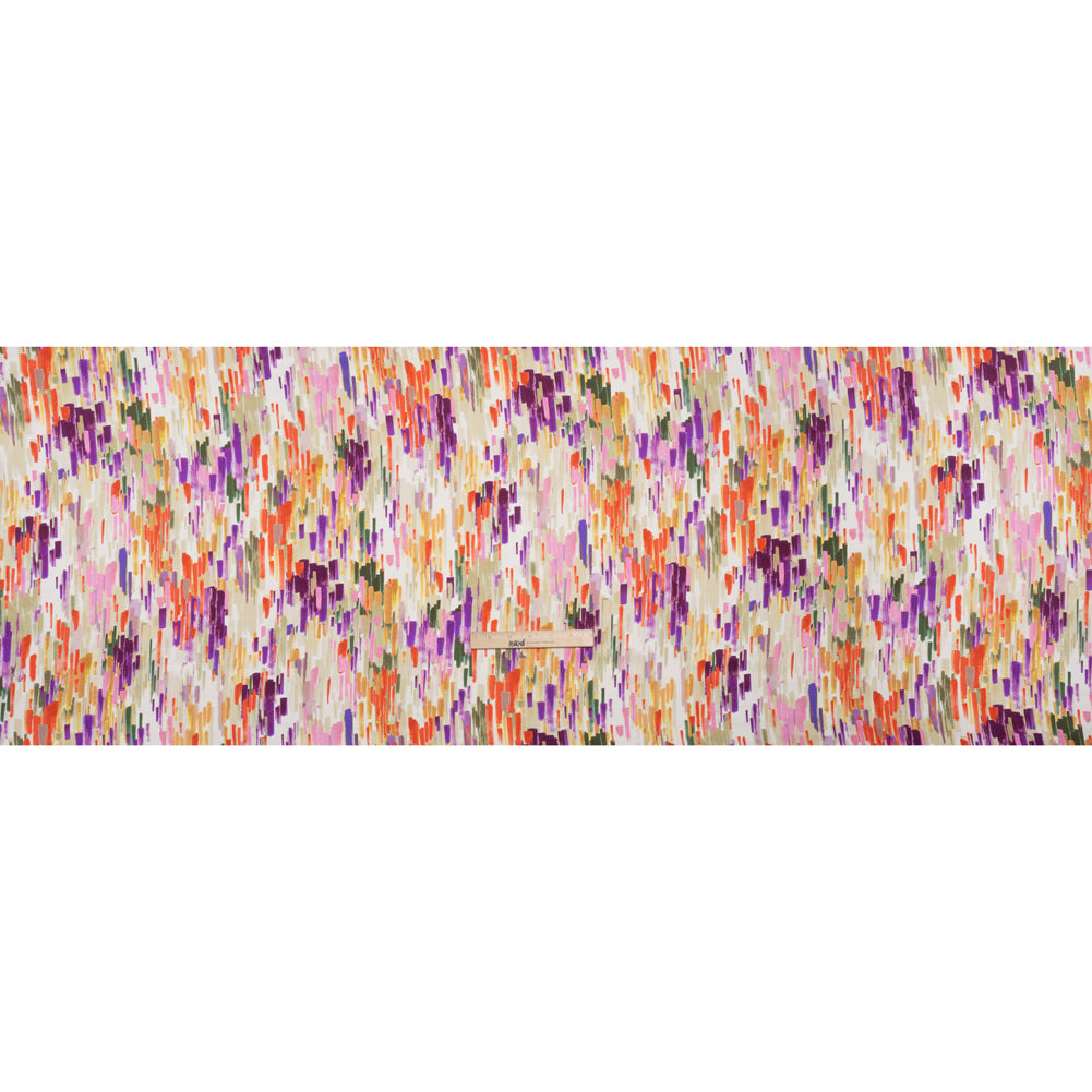 Silk Charmeuse Print 16MM, Made in Italy - Plum Purple, Forest Green and Scarlet Painted Striations - Full