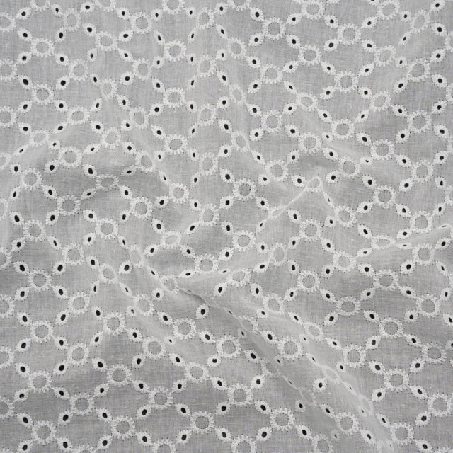 Embroidered Eyelet Cotton Voile - White Rings and Lattices - Naomi Collection