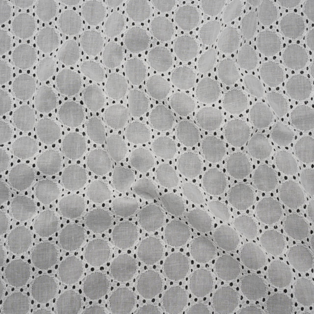 Embroidered Eyelet Cotton Voile - White Circles of Circles - Naomi Collection