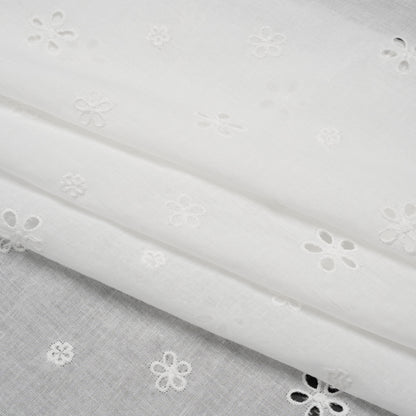 Embroidered Eyelet Cotton Voile - White Floating Flowers - Naomi Collection