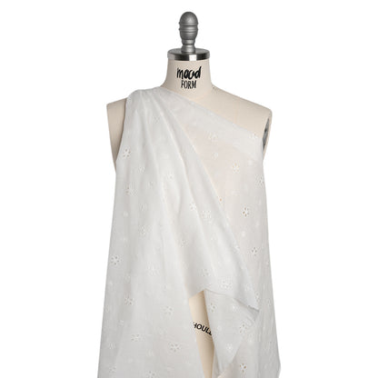 Embroidered Eyelet Cotton Voile - White Floating Flowers - Naomi Collection