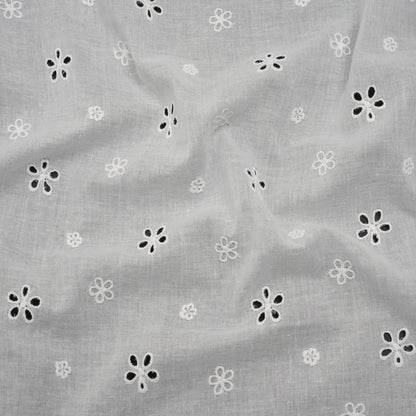 Embroidered Eyelet Cotton Voile - White Floating Flowers - Naomi Collection