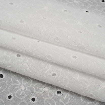 Embroidered Eyelet Cotton Voile - White Field of Flowers - Naomi Collection