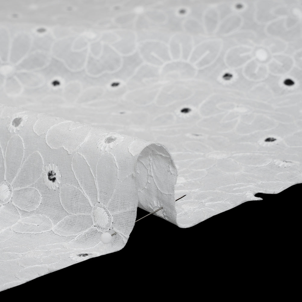 Embroidered Eyelet Cotton Voile - White Field of Flowers - Naomi Collection - Detail