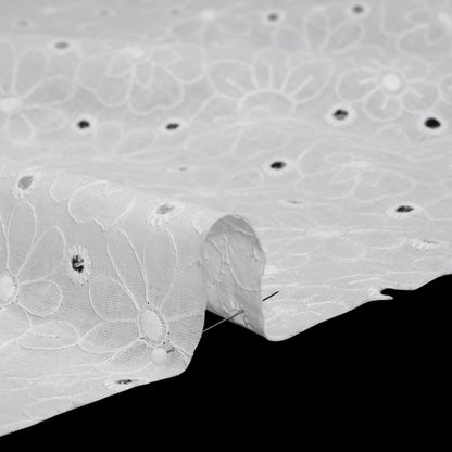 Embroidered Eyelet Cotton Voile - White Field of Flowers - Naomi Collection