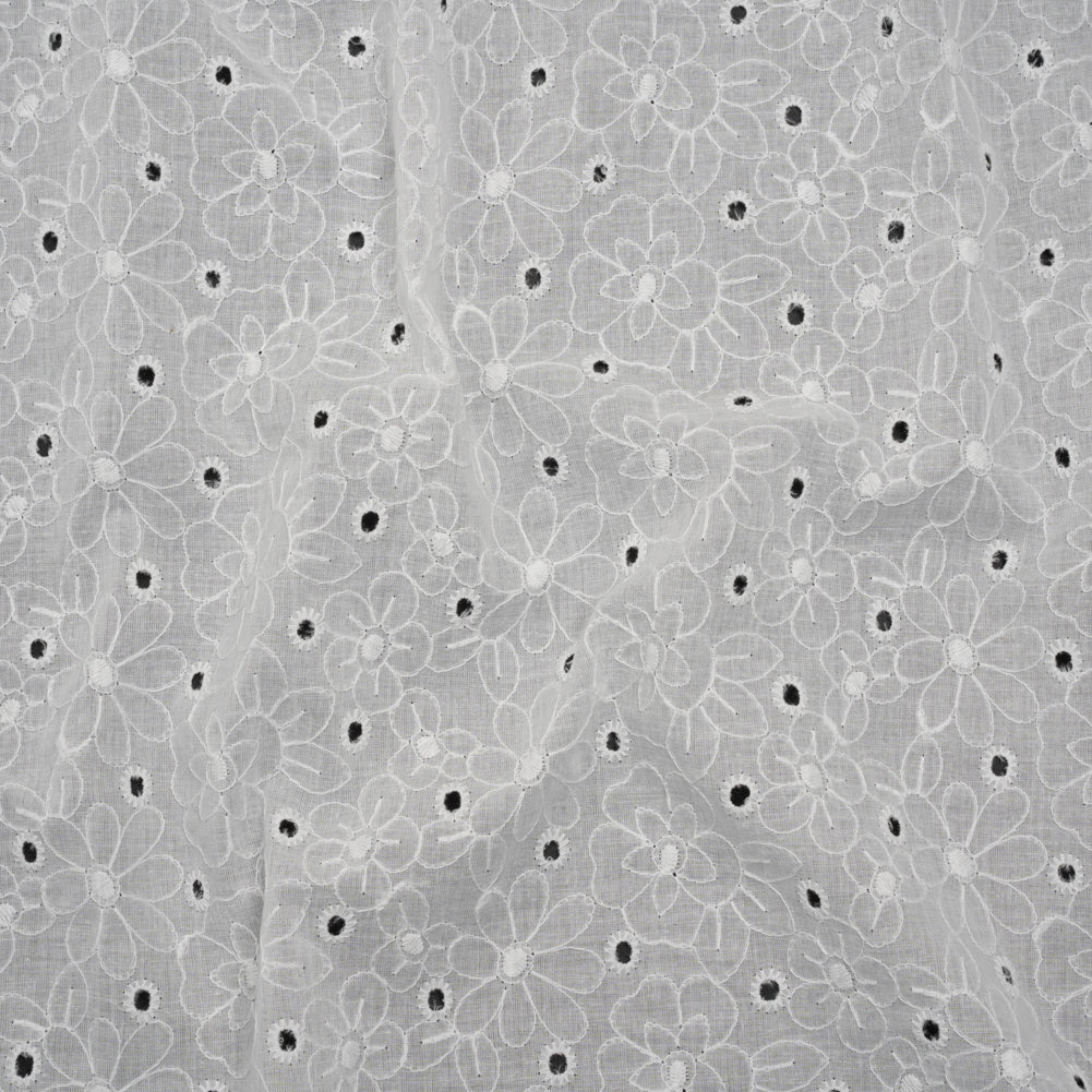 Embroidered Eyelet Cotton Voile - White Field of Flowers - Naomi Collection