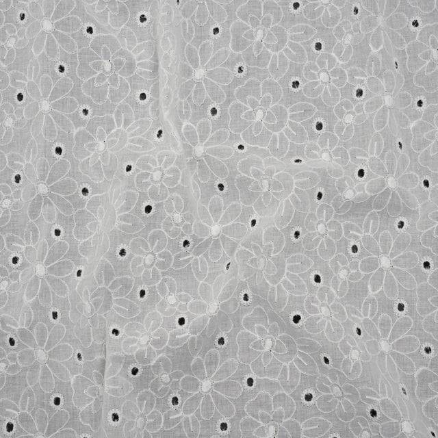 Embroidered Eyelet Cotton Voile - White Field of Flowers - Naomi Collection