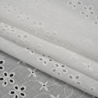 Embroidered Eyelet Cotton Voile - White Rows of Flowers - Naomi Collection