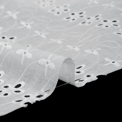 Embroidered Eyelet Cotton Voile - White Rows of Flowers - Naomi Collection