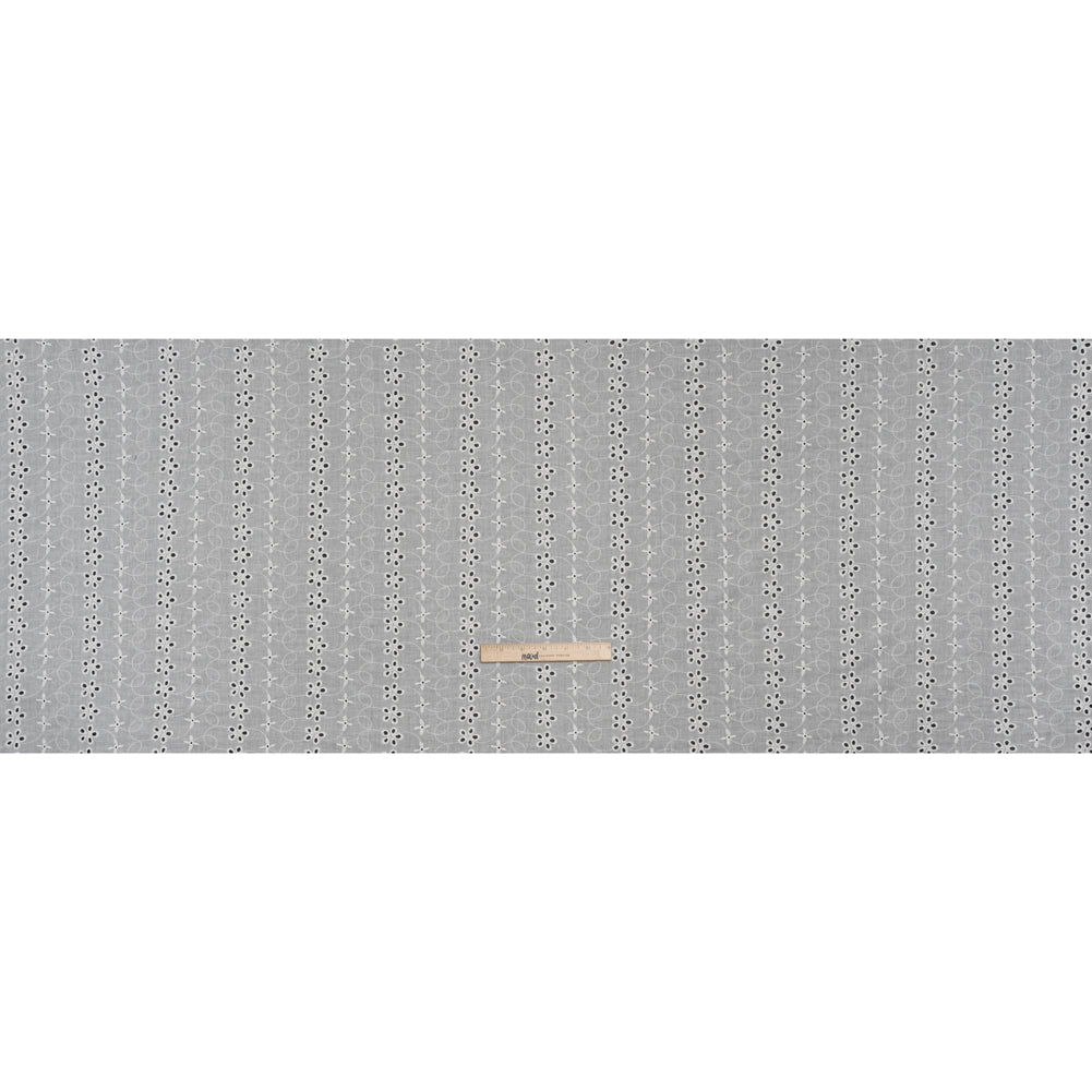 Embroidered Eyelet Cotton Voile - White Rows of Flowers - Naomi Collection - Full