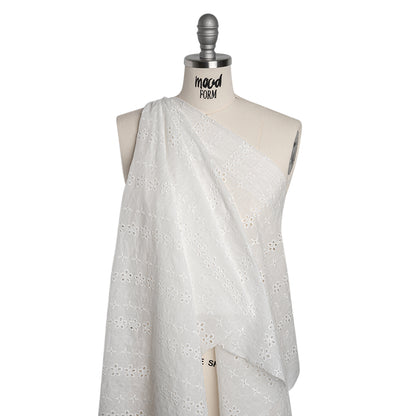 Embroidered Eyelet Cotton Voile - White Rows of Flowers - Naomi Collection