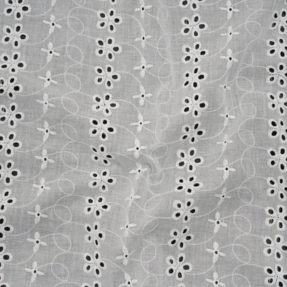 Embroidered Eyelet Cotton Voile - White Rows of Flowers - Naomi Collection