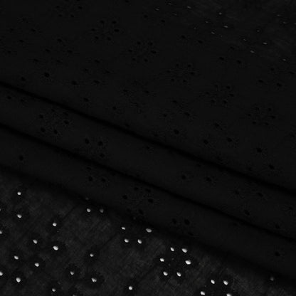 Embroidered Eyelet Cotton Voile - Black Dainty Flower Vines - Naomi Collection