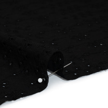 Embroidered Eyelet Cotton Voile - Black Dainty Flower Vines - Naomi Collection