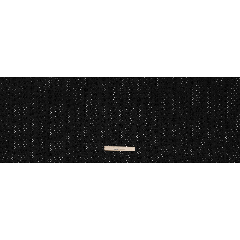 Embroidered Eyelet Cotton Voile - Black Dainty Flower Vines - Naomi Collection - Full