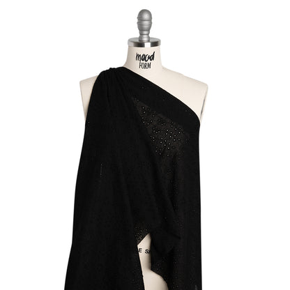 Embroidered Eyelet Cotton Voile - Black Dainty Flower Vines - Naomi Collection